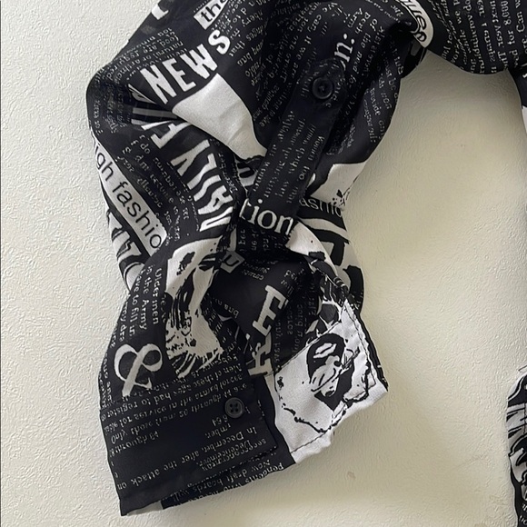 Black and White Newsprint Shirt Dress - Picture 2 of 4